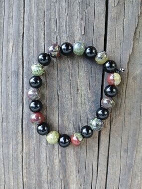 Handcrafted Dragon’s Vein Agate & Black Tourmaline Bracelet • NWOT